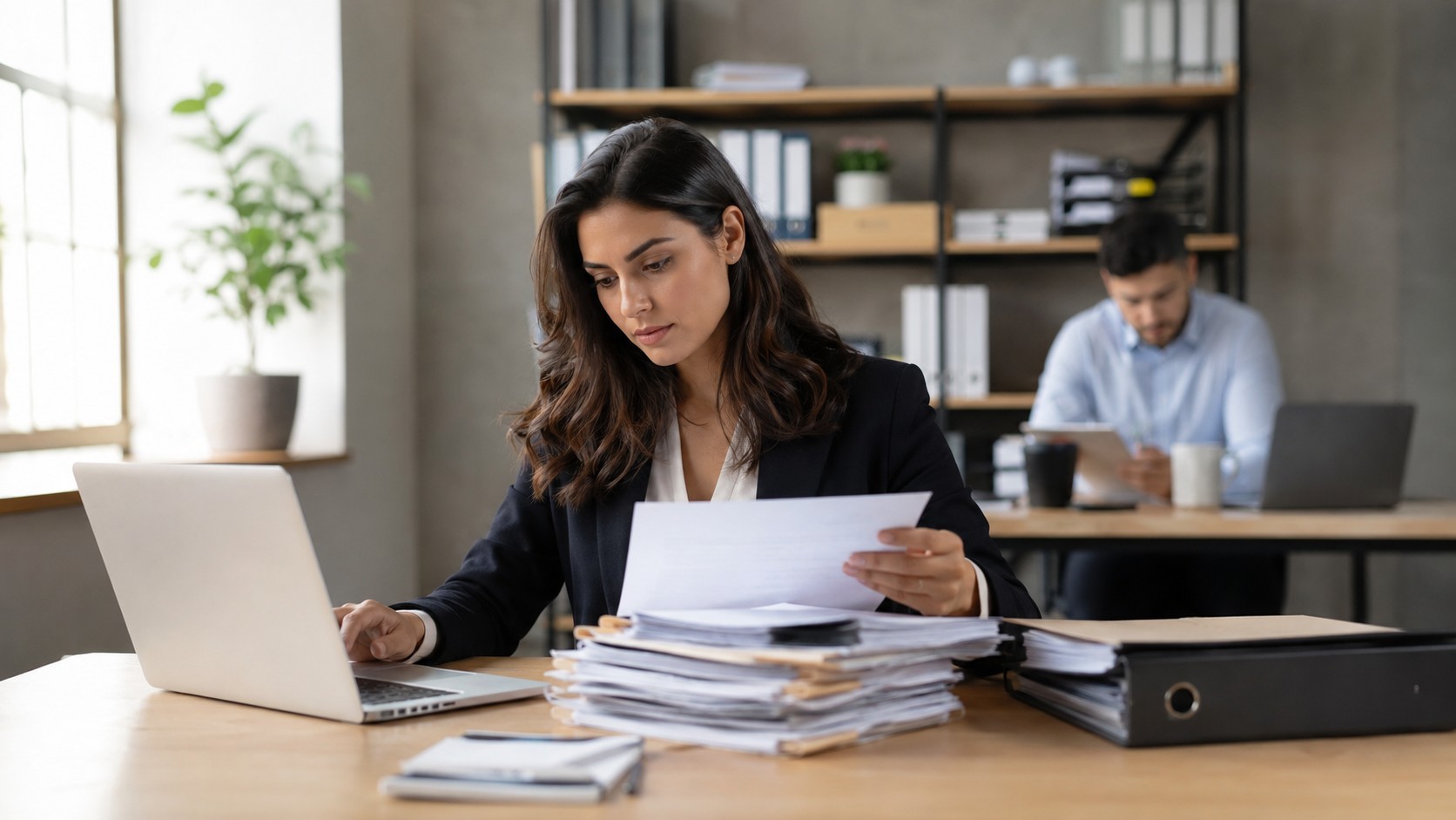 Professionnels en bureau organisant des documents